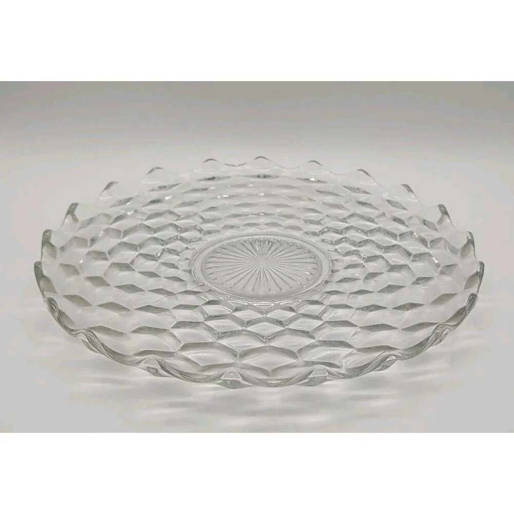 Vtg Fostoria American Clear Cubist Glass Torte Low Cake Platter